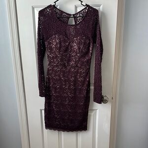 Elegant Lace Long Sleeve Dress in Deep Purple